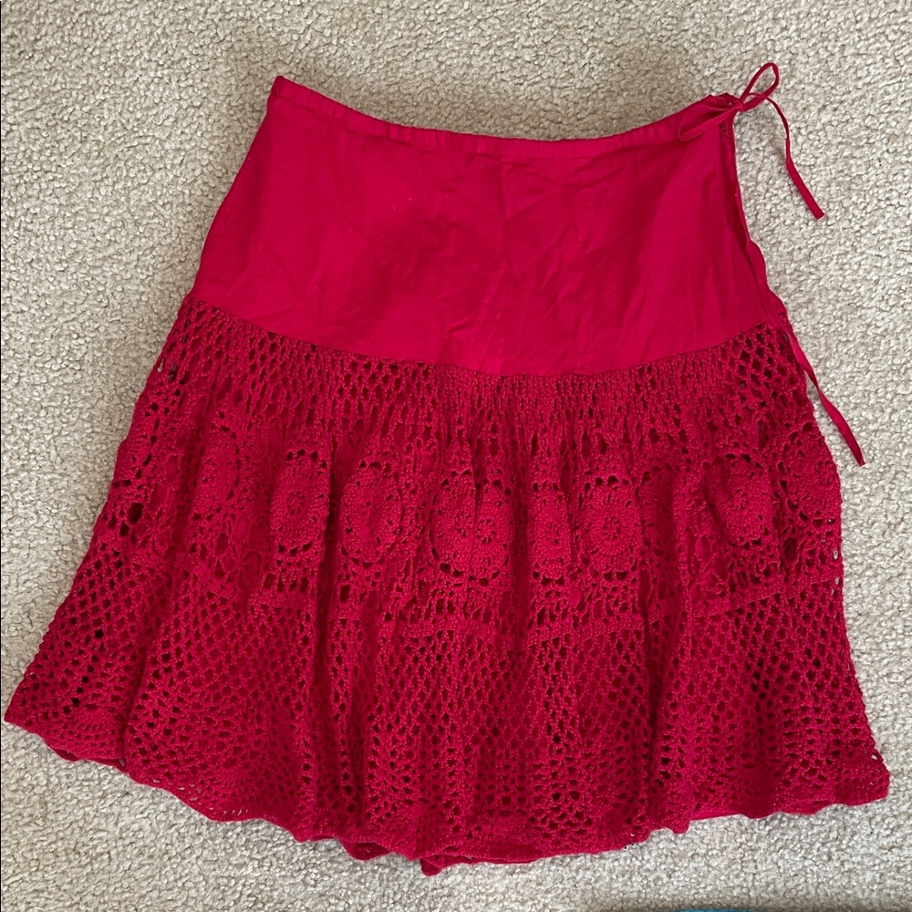 Flowy Red Crochet Women's Skirt
